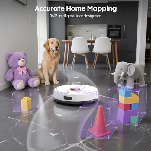 Bagotte Robot Vacuum and Mop Combo, 6000Pa Robotic Vacuum with Mapping, Self-Emptying Station for 90 Days Hands-Free, LiDAR Navigation, Wi-Fi/App/Alexa Voice Control, for Carpets & Hard Floors