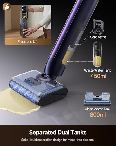 Ultenic Wet Dry Vacuum Cleaner, Vacuum Mop for Wet & Dry Messes, 180° Lay-Flat & Auto Self-Cleaning, 60Mins Runtime ＆ Edge-Cleaning, Anti-Tangle Roller for Hard Floor and Pet Hair, AC1 TriFlex