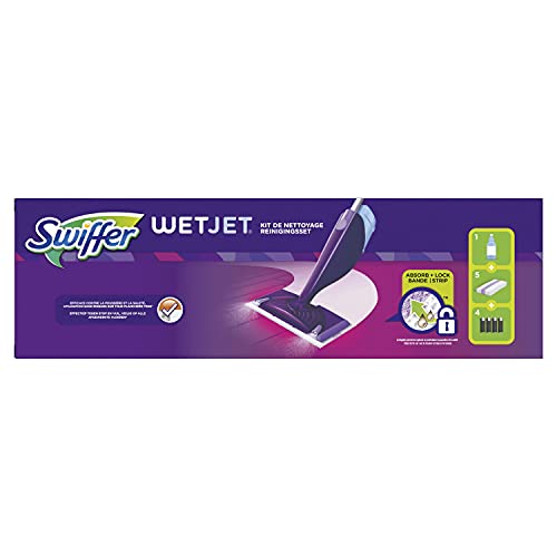 Swiffer WetJet Floor Spray Mop, Starter Kit, Includes: 1 WetJet, 5 Pads, 1 Cleaning Solution & 4 Batteries