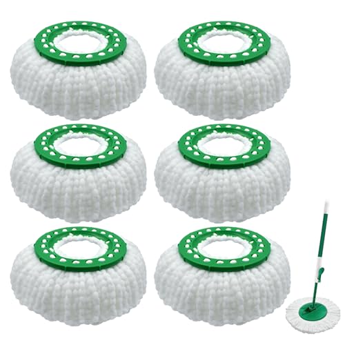 6 Pack Mop Head Replacement for Libman Tornado Spin Mop Reusable Microfiber Spin Mop Heads Refill for Libman Tornado Spin Mop System, Easy to Replace and Machine Washable (White, 6 Pack)