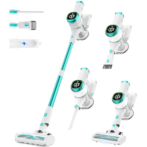 Tikom V500 Cordless Vacuum Cleaner for Home, 40000Pa/450W Stick Vacuum with LED Touch Screen, Charging Wall Dock, Anti-Tangle, Lightweight Handheld Vacuum for Pet Hair, Hard Floor, Carpet, Blue
