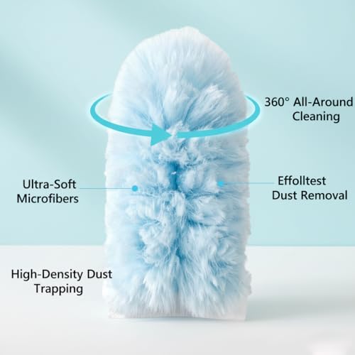 WAWINY 60 Pack Duster Refills Kit Disposable for Swiffer Duster Handle,360° Deep Cleaner Heavy Duty Replacement with 1 Handle,for Home, Blinds, Car, Pet, Furniture, Fans(Blue)