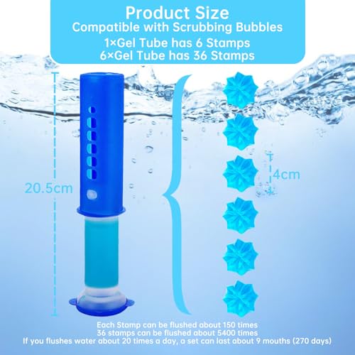 6 Packs Toilet Bowl Gel Stamp - Replacement Gel Toilet Bowl Cleaning Stamps Compatible with Scrubbing Bubbles, Stop Limescale and Rings, for Cleaning and Refreshing, 6 Pack with Dispenser