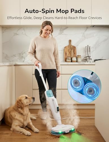 Aspiron Steam Mop, 10-in-1 Steam Mop and Handheld Steamer, 15s Heat-Up, Self-Rotating Scrub Pads, 2 Steam Modes with Spray,500ML Removable Tank,LED Light,Floor Steamer for Hardwood,Tile, Carpet,Car