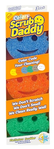 Scrub Daddy Colors Kitchen Sponges - Scratch-Free Dishwashing Sponges & Sponge for Kitchen Sink, Bathroom & Household Cleaning - BPA-Free Polymer Foam (3 Count)