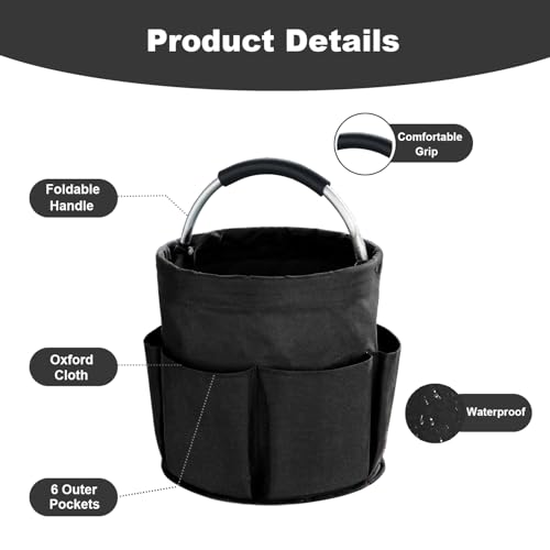 abcmilz 17L Cleaning Caddy with Handle, Cleaning Supplies Organizer, Foldable Storage Basket, Cleaning Supply Caddy, Portable Multi Cleaning Bucket Bag for Home, Garden (Black)