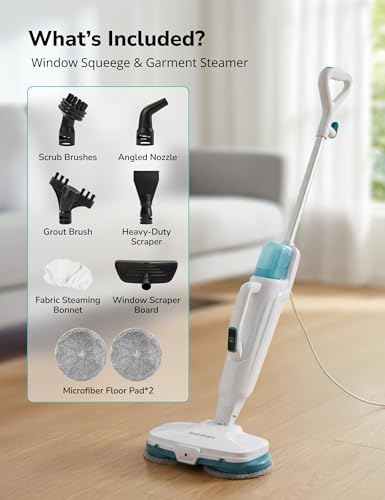 Aspiron Steam Mop, 10-in-1 Steam Mop and Handheld Steamer, 15s Heat-Up, Self-Rotating Scrub Pads, 2 Steam Modes with Spray,500ML Removable Tank,LED Light,Floor Steamer for Hardwood,Tile, Carpet,Car