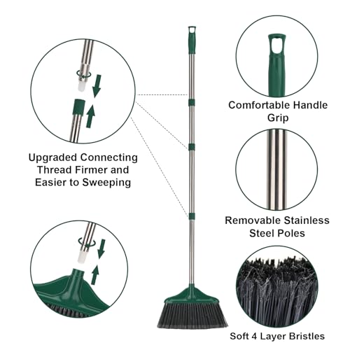 Broom Outdoor Indoor Commercial Broom with 50 inches Long Handle,Perfect for Home Courtyard Garage Kitchen Office Lobby Room Floor(Black)