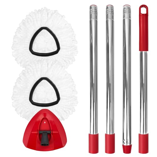 Nuorest Spin Mop Replacement Set for O-Ceda EasyWring 1-Tank System, Includes 2 Microfiber Mop Heads, 1 Adjustable Spin Mop Handle (30"-58"), 1 Spin Base, Floor Cleaning(No Bucket)