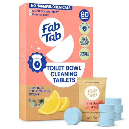 Fab Tab Toilet Cleaner Tablets for Bowl, Powerful Active Toilet Stain and Rust Removal, No Plastic or Harmful Chemicals, Safe for Regular and Septic Tanks, Lemon & Eucalyptus Scent - 90 Pack