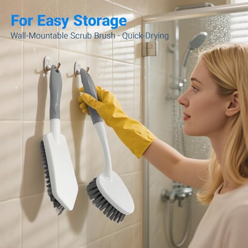 SSINBOANGI 2 Pack Heavy Duty Scrub Brush Set with Hard Bristle, Cleaning Brush Designed for Bathroom, Shower, Bathtub, Tub, Carpet, Floor, Grout, Tile