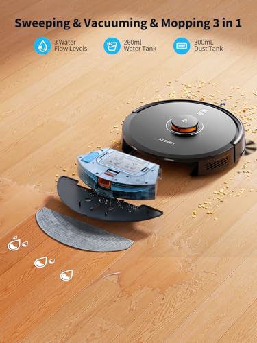 Robot Vacuum and Mop, Self-Emptying Robot Vacuum Cleaner with 6000Pa Suction, Laser Navigator with Smart Mapping Robotic Vacuums, 150Mins Runtime,Schedule,App Alexa Control for Carpet/Pet Hair,Q10 pro