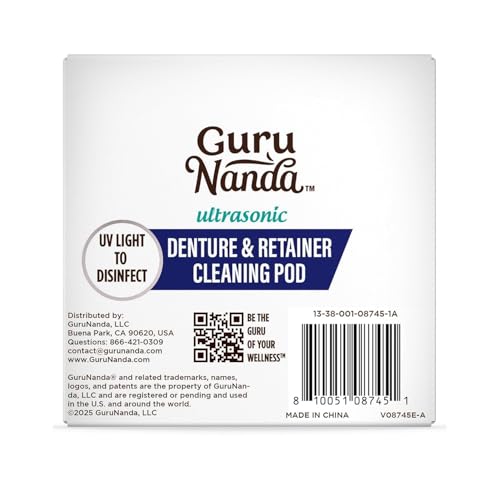 GuruNanda Retainer & Aligner Cleaning Pod for Retainers, Dentures, Mouthguards, Aligners, & Jewelry, 3 Modes, 45kHz Ultrasonic Retainer Cleaner, 190 ml Capacity