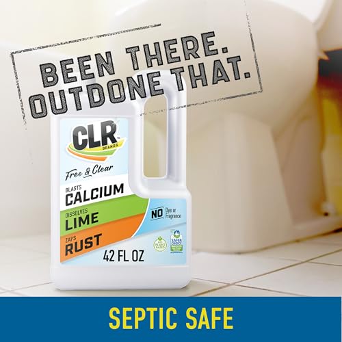 CLR Brands Calcium, Lime & Rust Remover Free & Clear, No Dyes or Fragrances, Gentle Lime and Bathroom Descaler, Removes Hard Water Stains and Rust Deposits, 42 Oz Bottle