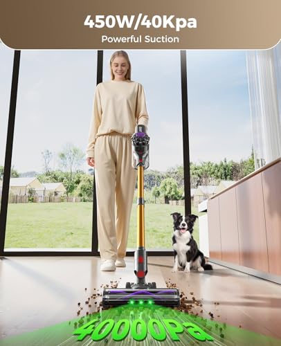 SVHT Cordless Vacuum Cleaner, 450W 40KPA Vacuum Cleaners for Home, 45 Mins Lightweight Stick Vacuum Cordless with LED Display, Rechargeable Battery Vacuum for Carpet,Pet Hair,Hardwood Floor