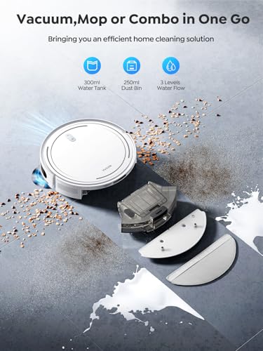 Robot Vacuum and Mop, 3-in-1 Robotic Vacuum Cleaner with Schedule, 5000Pa Suction, LiDAR Navigation & Smart Mapping,150 Mins Max, Ultra-Slim, App/Alexa Control for Pet Hair/Hard Floor/Carpet, D10