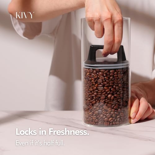 KIVY Vacuum Coffee Canister (Large) - Push Lid Preserves Aroma & Oil - Stainless Steel Airtight Canister - Container for Ground & Coffee Bean Storage - Removes Excess Air