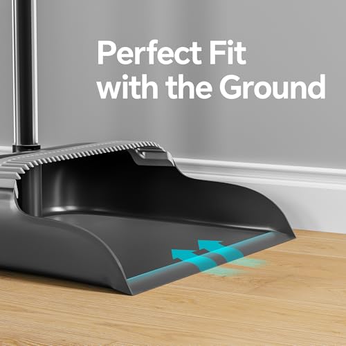 POPMOP Broom and Dustpan Set, 52" Long Handle Standing Broom with Dustpan Combo Set with Dust Pan Teeth to Clean Pet Hair, Easy Sweeping Suitable for Home Kitchen Office Lobby