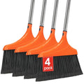 4 Pack Heavy-Duty Angle Broom for Floor Cleaning with 52" Long Handle Stiff Bristle Angle Commercial and Industrial Broom, Indoor Outdoor Broom for Garage Kitchen Office Lobby Patio