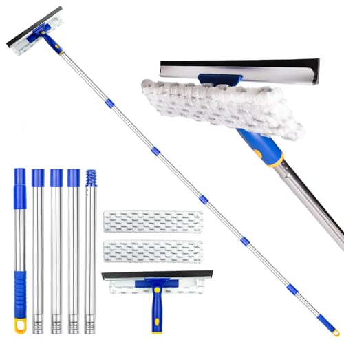 ITTAHO 86.6" Window Squeegee Cleaner,2 in 1 Window Cleaning Tool Kit,Shower Squeegee with Extension Pole，Glass Cleaning Tools for Shower Glass,Indoor/Outdoor High Window Cleaning-Two Pads