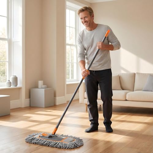 CLEANHOME Microfiber Dust Mop for Hardwood Floor Cleaning, Dry and Wet Baseboard and Floor Duster, Household Cleaning Tool for Kitchen, Bathroom