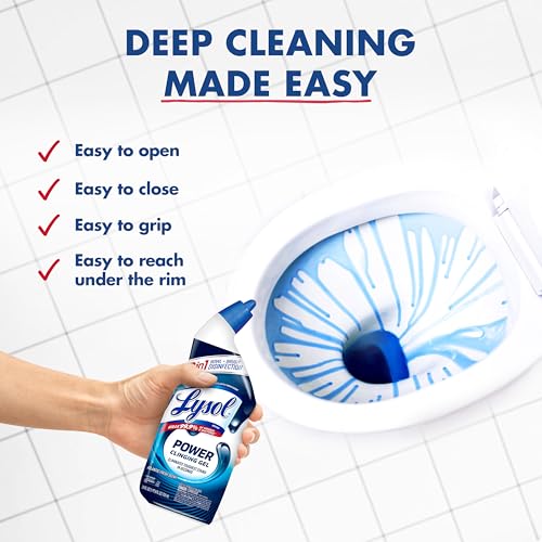 Lysol Toilet Bowl Cleaner, Max Strength Bathroom Cleaning Supplies, Toilet Bowl Cleaner Clinging Gel, Home Essential, Instant Stain Removal, Disinfecting and Deodorizing, Bleach Free, 24 oz (9 ct)