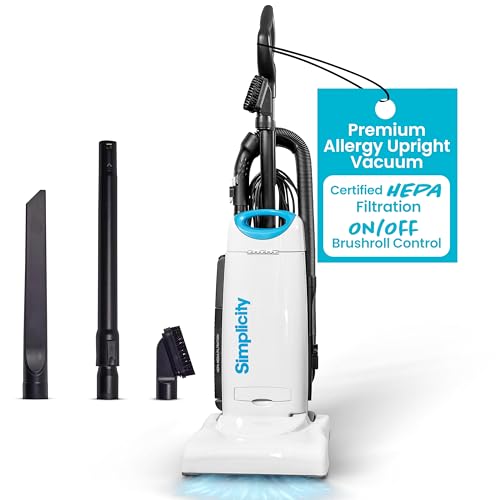 Simplicity Vacuums Premium Allergy Upright Vacuum Cleaner – Multi-Surface Bagged Vacuum Cleaner for Home with Charcoal HEPA Filter Media, Powerful Pet Hair Pickup, Brushroll Activation Switch, S26