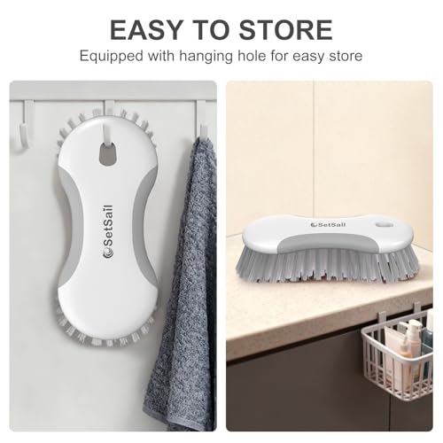 SetSail Multi-Purpose Scrub Brush of 2 Pack, Stiff Bristles Cleaning Brush with Non-Slip Grip Heavy Duty Scrub Brushes for Cleaning Bathroom Kitchen Tile Bathtub Sink, Grey