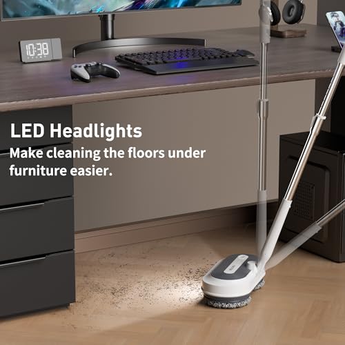 Cordless Electric Spin Mop, Electric Floor Cleaner with Water Sprayer & LED Headlight, 50mins Working Time, 290ml Water Tank, Adjustable Tube, Self-Propelled Multi-Surfaces Floor Mop for Home Cleaning