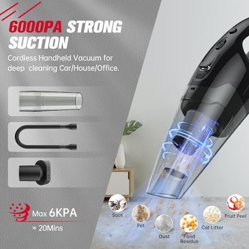 BSRCO Handheld Vacuum Cordless Rechargeable, 3-in-1 Car Vacuum Portable with LED Light & USB Charge, 1.65Lbs Lightweight Hand Vacuum Cleaner for Pet Hair, Home, Car Interior