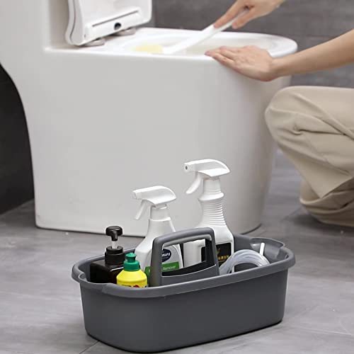 Large Cleaning Supplies Caddy Portable Shower Basket Supply Organizer with Handle Plastic Bucket Tool Storage for Bathroom, Bedroom, Kitchen, College Dorm, Garden, Dark Gray