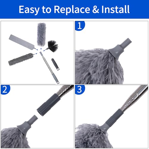 FrutPunch Duster with Extension Pole,Ceiling Fan Cleaner Duster Set of 6, Telescopic Cobweb Feather Duster 100 Inch,Ceiling Fan Duster, House Cleaning Tool Set