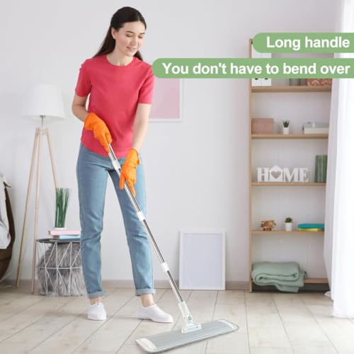 CQT Commercial Flat Microfiber Floor Mop Cleaning System 18" Inch Wet Dry and Dust Hardwood with 4 Washable Pads Cleaner for Laminate Tile Stainless Steel Handle and Extension (PT12-WET)