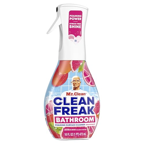 Mr. Clean Clean Freak Foaming Bathroom Surface Cleaner Multi-Surface Spray Starter Kit and Refill Bundle, Grapefruit Scent, 64 fl oz