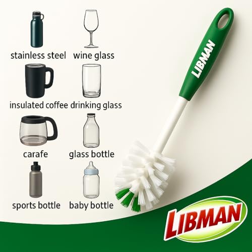 Libman Bottle Brush - 3 Pk Bottle Cleaner - Cleaning Brush with Long Handle for Cleaning Glasses, Shaker Bottles, Cups, Dishes, Mugs - Non-Slip Grip