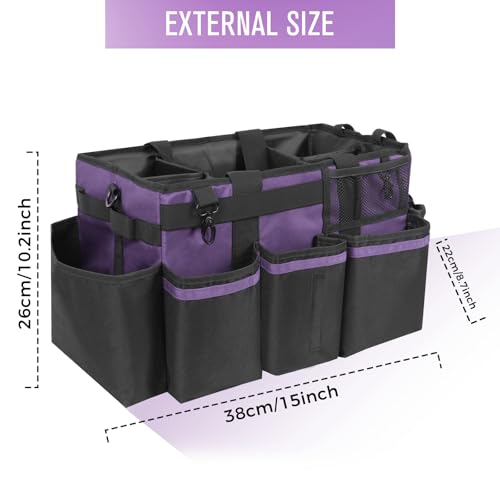 SCAVATA Wearable Cleaning Caddy, Cleaning Caddy Supplies Organizer with Handle & Shoulder Straps for Housekeepers, Under Sink & Car Cleaning Tool Organizers Bag with 4 Foldable Divider (Purple)