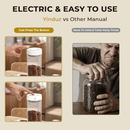 YINDUZ Automatic Vacuum Coffee Canister, 1.35L Airtight Coffee Canister for 18oz Coffee Beans, One-Button Operation & Date Tracker, Coffee & Food Storage Container, Coffee Bar Accessories, Gifts