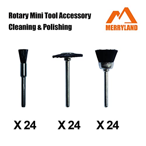 Merryland Wire Brush Mini Steel Brush Mixed Cup Wheel Pen Brush 72 Pack