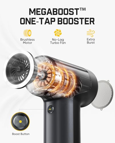Fanttik B10 Pro Electric Air Duster, 110000RPM Brushless Motor, Compressed Air Duster, Mini Blower with One-tap Booster, 3 Gears Adjustable, Electric Duster for PC, Keyboard, Electronics (Grey)