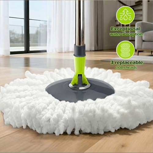 Spin Mop Bucket System,Masthome Pedal Spin Mop and Bucket with Wringer Set,EasyWring Microfiber Mop with 3 Mop Pads,360°Spinning Floor Cleaning System - Home & Office Suitable