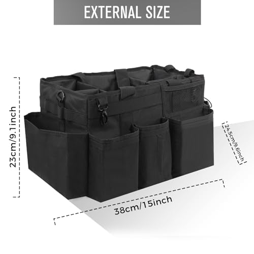 SCAVATA Wearable Cleaning Caddy Organizer with Handle & Shoulder Straps for Housekeepers, Under Sink & Car Cleaning Tool Organizer Bag with 4 Foldable Dividers (Black)