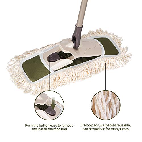 Eyliden Dust Mop, 2 Microfiber Pads, Home Commercial Cleaning, Quick Swap