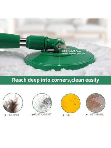 Spin Mop and Bucket with Wringer Set, 360° Spinning Mop Bucket System with 3 Microfiber Mop Replacement Heads, Adjustable Handle for Floor Cleaning (Green)
