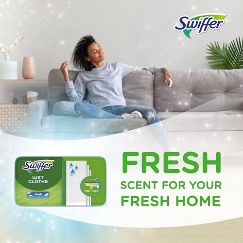 Sweep + Mop, Wet Pads Refill, Floor Cleaner for Dirt, Dust, Hair, Cleaning Cloths for Mopping Home, Bathroom, Kitchen, All Purpose Multi-Surface Floor Wipes, Fresh and Gain, 36ct