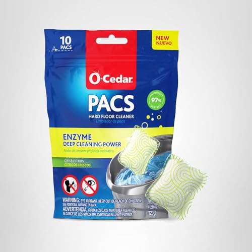 O-Cedar PACS Floor Cleaner, Crisp Citrus Scent – 10 Count | Enzyme-Powered Pods for Streak-Free Cleaning on Wood, Tile & Laminate Floors