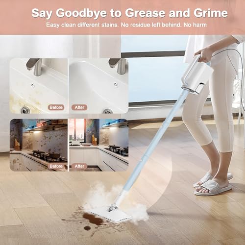 Steam Cleaner, 6 in1 Rotated Steam Mop Cleaner with 2 Modes, 2 Microfiber Pads, 400ML Removable Tank, 23FT Power Cable, Detachable Steam Mops for Floor, Laminate Floor, Tiles Cleaning (Ice Blue)