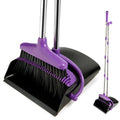 XXFLOWER Broom and Dustpan Set with Long Handle, Light Weight Stainless Steel Poles Stand Upright Dustpans with Broom Combo for Home Kitchen Office Pet Dog Hair, 1-Pack (Purple)