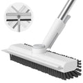 Floor Scrub Brush with Long Handle, 3 in 1 Scrape and Heavy-Duty Stiff Bristle Scrubber Brush Broom for Cleaning Shower Bathroom, Patio, Pool, Garage, Kitchen, Wall and Deck (White, 1 Pack)