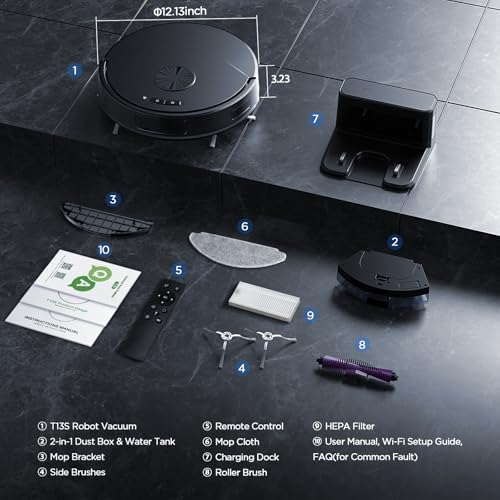 UMMUND Robot Vacuum and Mop Combo, 8000Pa Strong Suction 2 in 1 Vacuum Robot with Mopping, with Schedule, Wi-Fi/App/Remote, Self-Charging, Slim, Ideal for Hard Floor, Pet Hair, Low-Pile Carpet