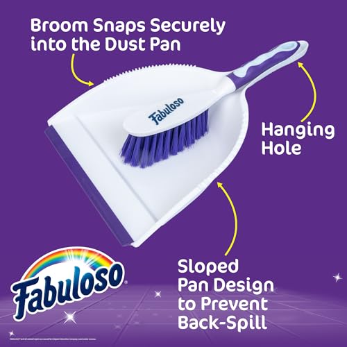 Fabuloso Brush and Dustpan Set Compact Hand Broom Floor Sweeper with Snap-Together Storage and Hanging Hole Quick Sweeping for Kitchen Bathroom Office and Car White and Purple Single Set